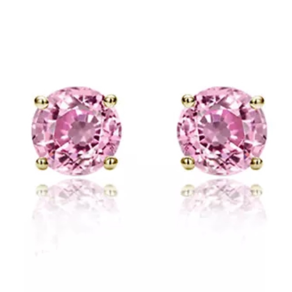 14K Solid Yellow Gold 4mm CZ Pink Stud Earrings
